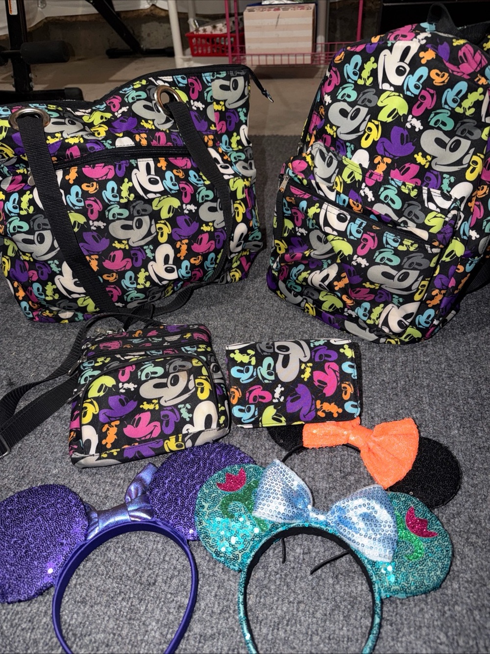 Disney Black Multicolor Mickey Faces 5-Piece Travel Bag Set